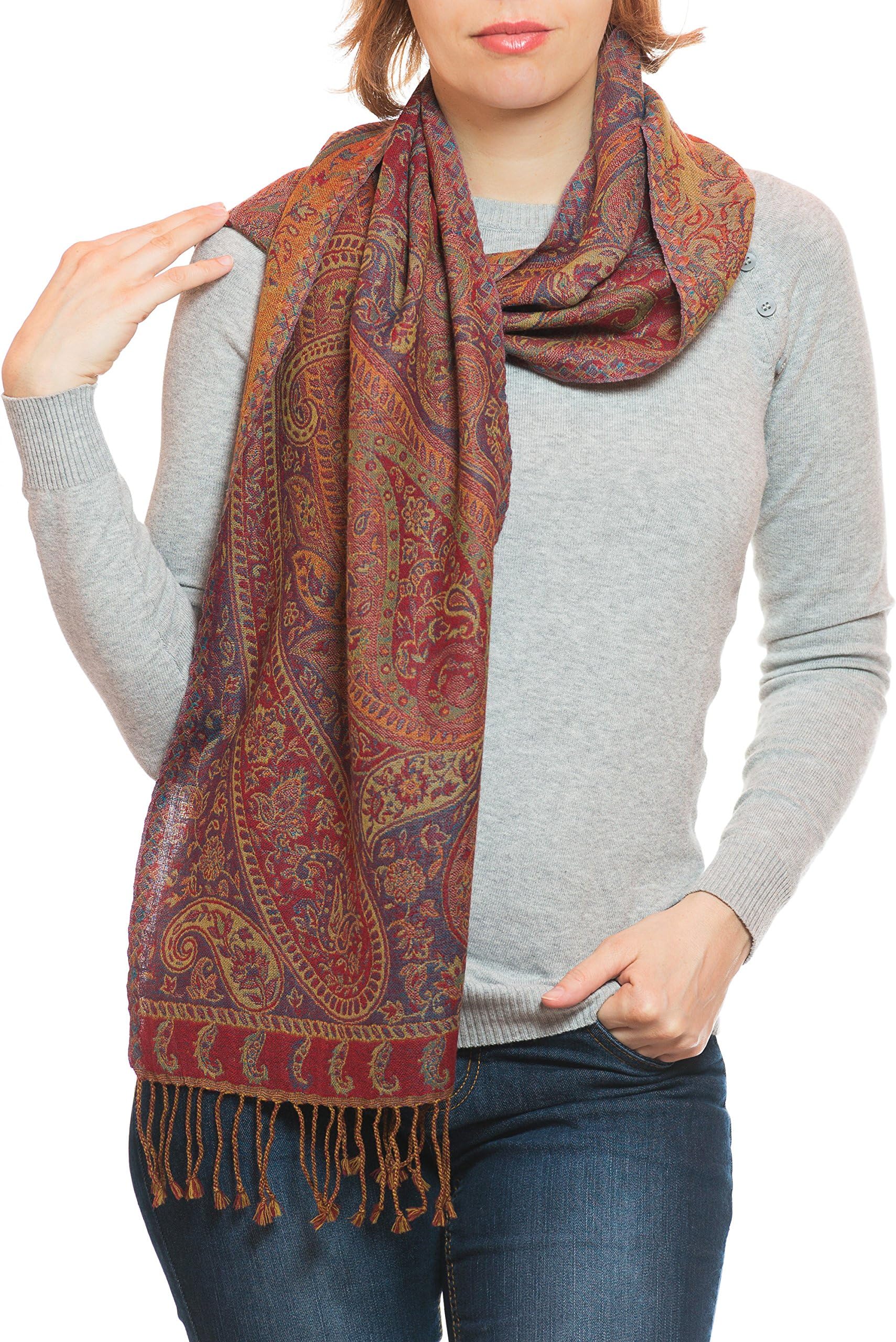 Warm Pashmina scarf from Punjab, India, Paisley, 160 x 35 cm - 100% wool