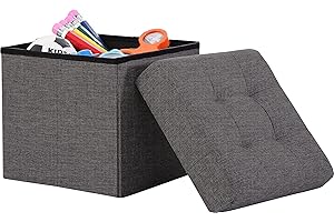 Ornavo Home 15 Inch Folding Storage Ottoman with Storage, Square Small Storage Ottoman Foot Rest Stool, Bedroom Bench with Storage - (Charcoal Gray)
