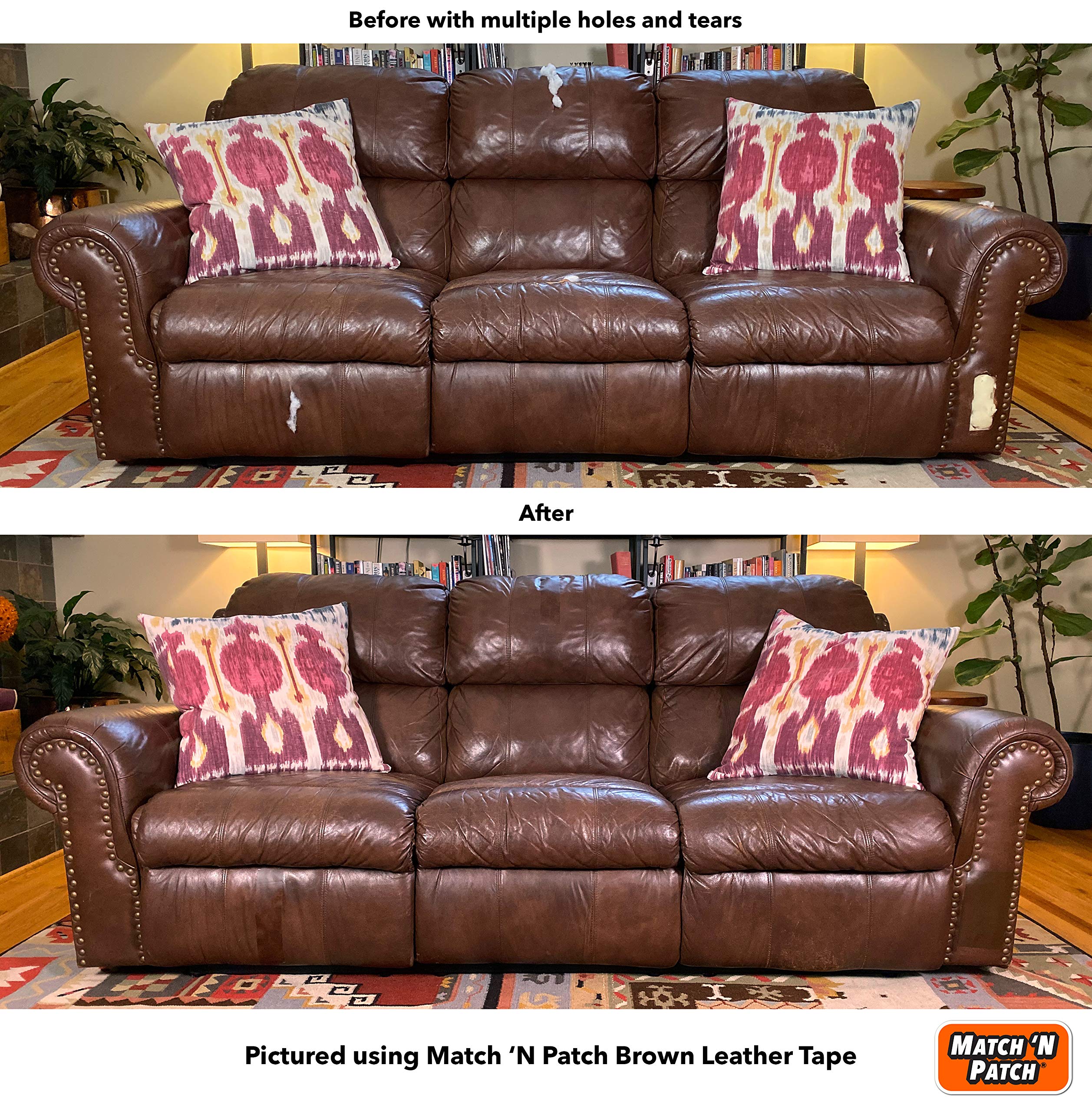 MATCH 'N PATCH Realistic Leather Repair Tape - Durable, Easy-to-Apply, Professional Grade, Versatile Use, Designed in North Carolina for Furniture Restoration & DIY - Red Brown, 2.25 inch x 15 feet