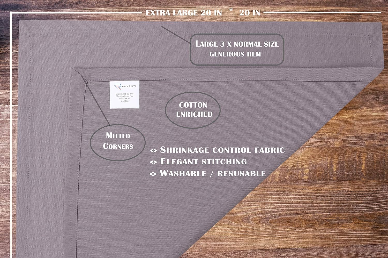 Ruvanti Cloth Napkins 12 Pack (19"x19") Cotton Enriched Coffee Grey/Gray Linen Napkins, Soft & Comfortable Fabric Napkins - Reusable Dinner Table Napkins for Weddings, Cocktail Parties & Home Use.: Home & Kitchen
