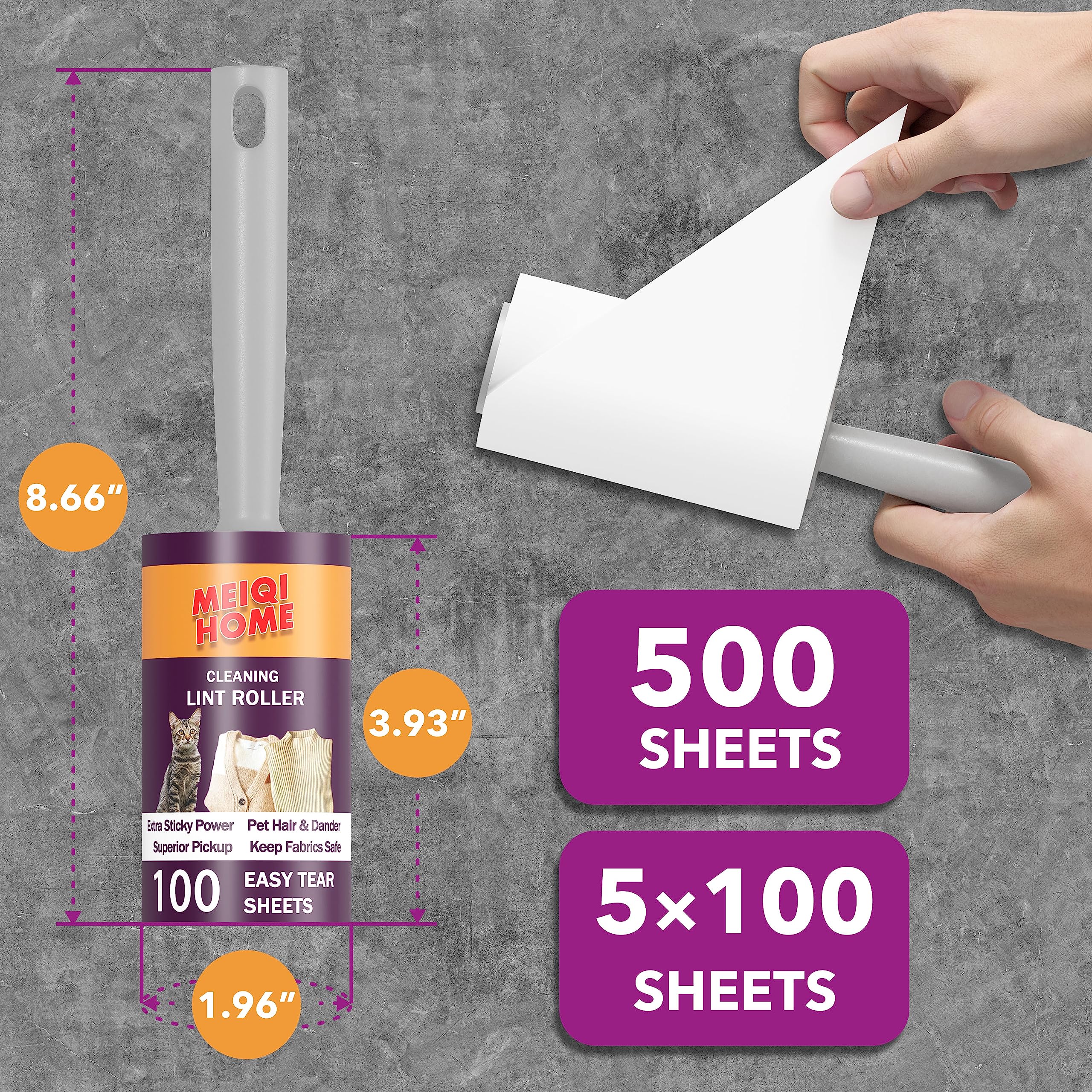 Lint Rollers for Pet Hair Extra Sticky, 555 Sheets Mega Value Set Lint Roller with 5 Upgraded Handles, 5 Rollers Portable Pet Lint Remover for Clothes, Furniture, Carpet, Dog & Cat Hair Removal