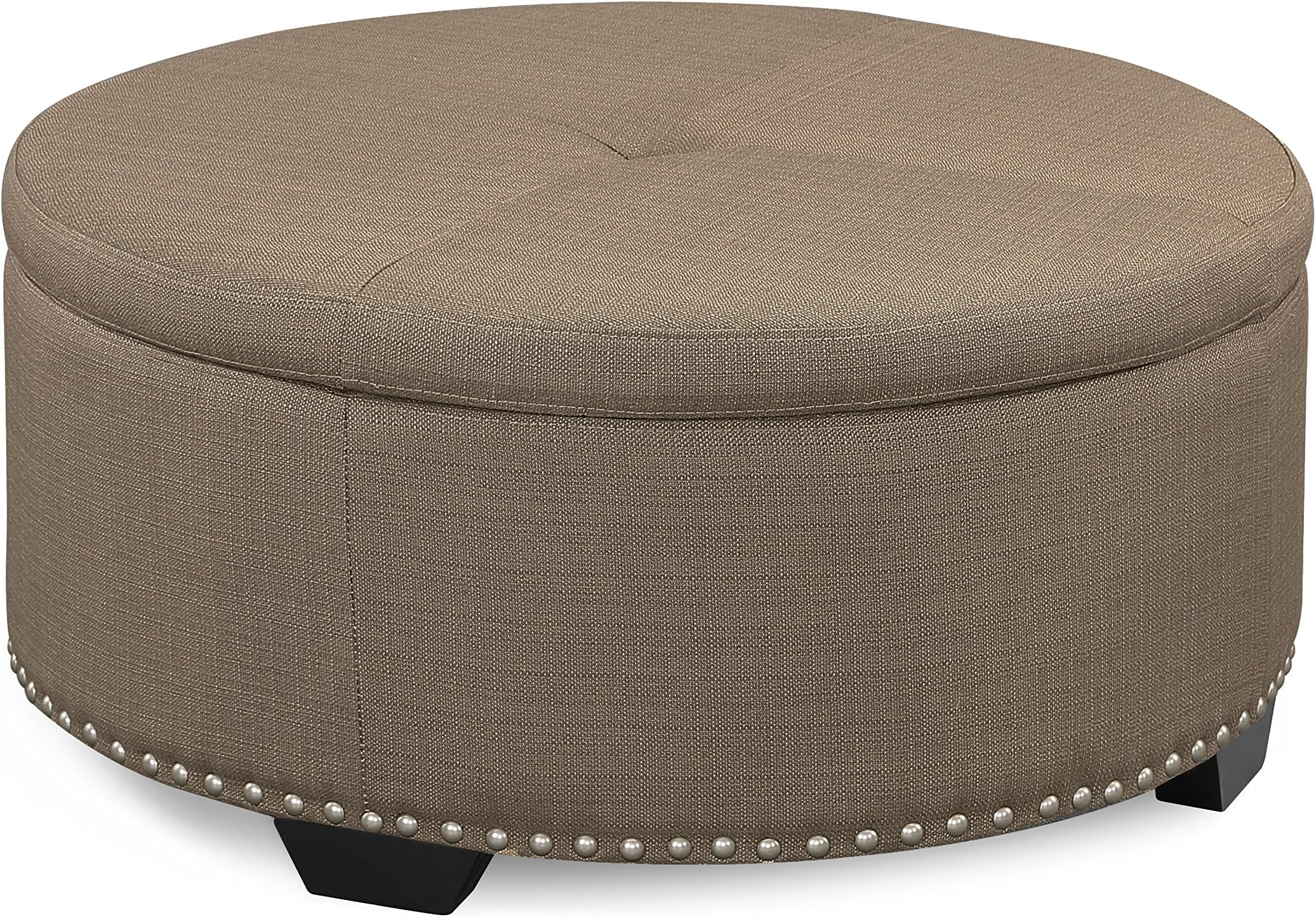 Urban Home Furniture 35" Round Rolling Flip Top Ottoman, Pebble Stone