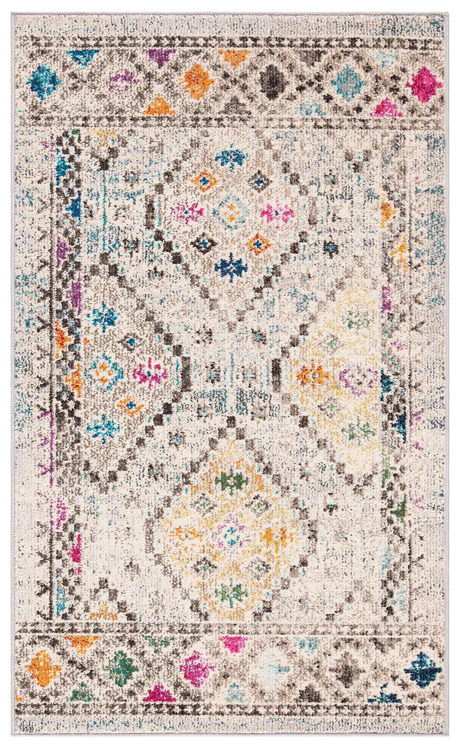 SAFAVIEH Madison Collection Accent Rug - 2'2" x 4', Grey & Yellow, Boho Diamond Distressed Design, Non-Shedding & Easy Care, Ideal for High Traffic Areas in Entryway, Living Room, Bedroom (MAD418F)