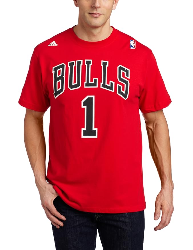 NBA Men's Chicago Bulls Derrick Rose 1 Name & Number Tee (Red, Small