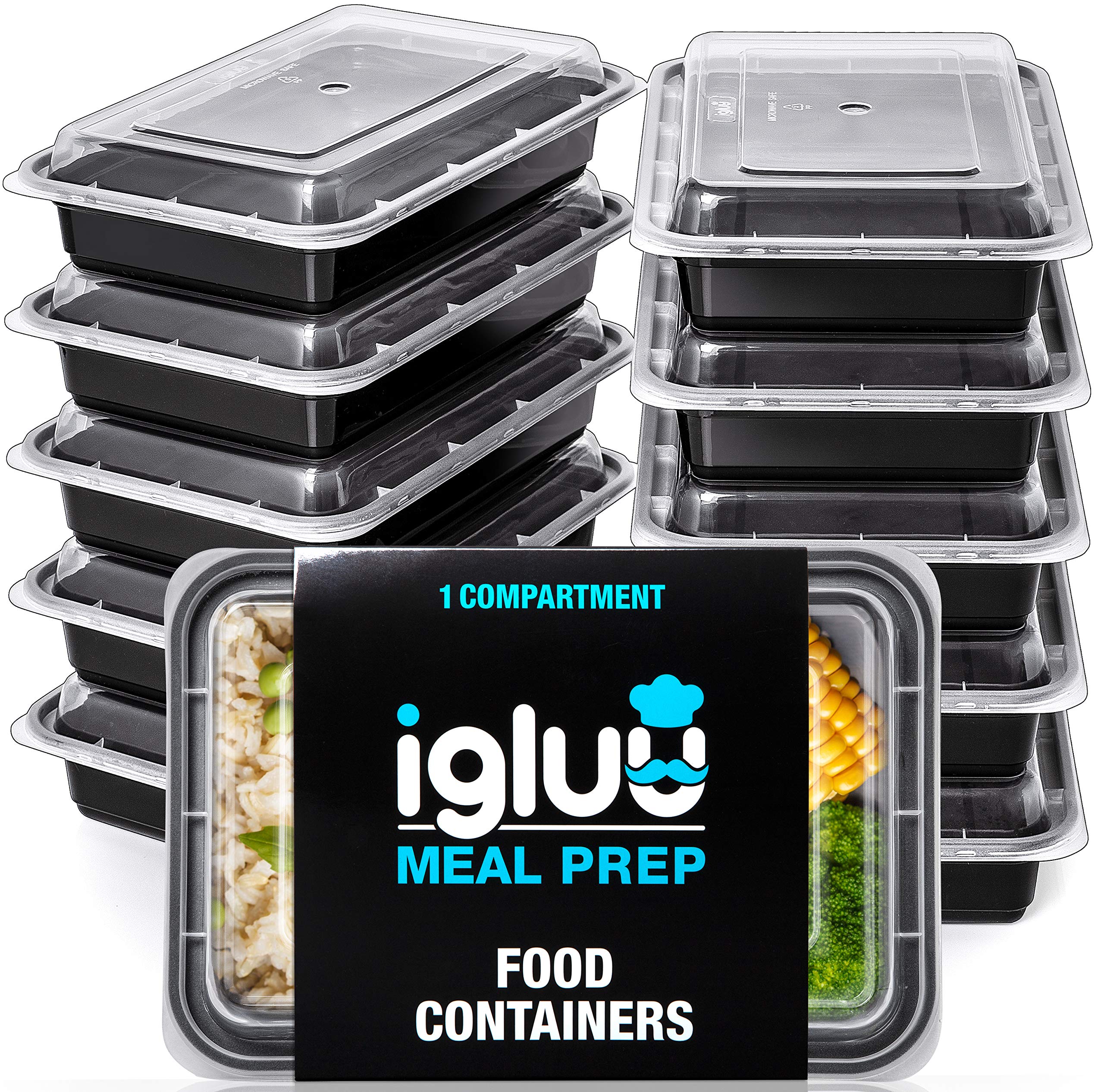 Igluu Meal Prep Containers Reusable (10 Pack) – Food Containers with Lids – Stackable, Microwave, Freezer & Dishwasher Safe – 828ml/28oz – 1 Compartment – BPA-Free