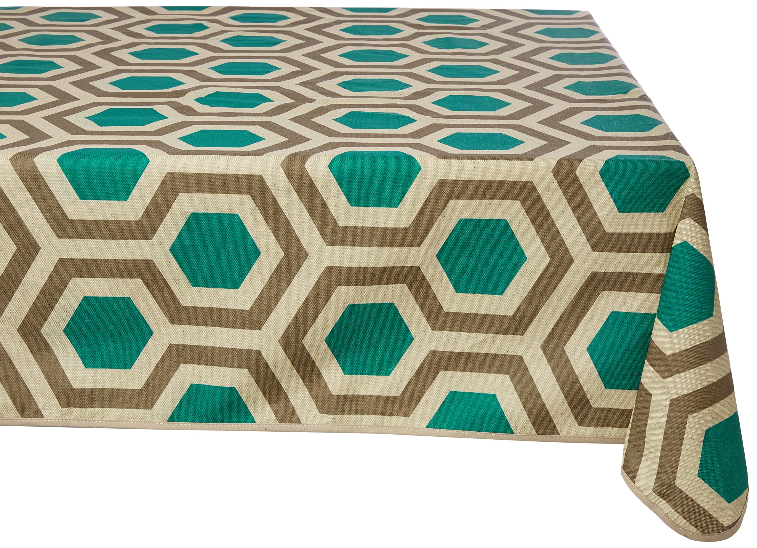 GIRONES Hexagon Teal & Walnut Tablecloth 140 x 180 cm
