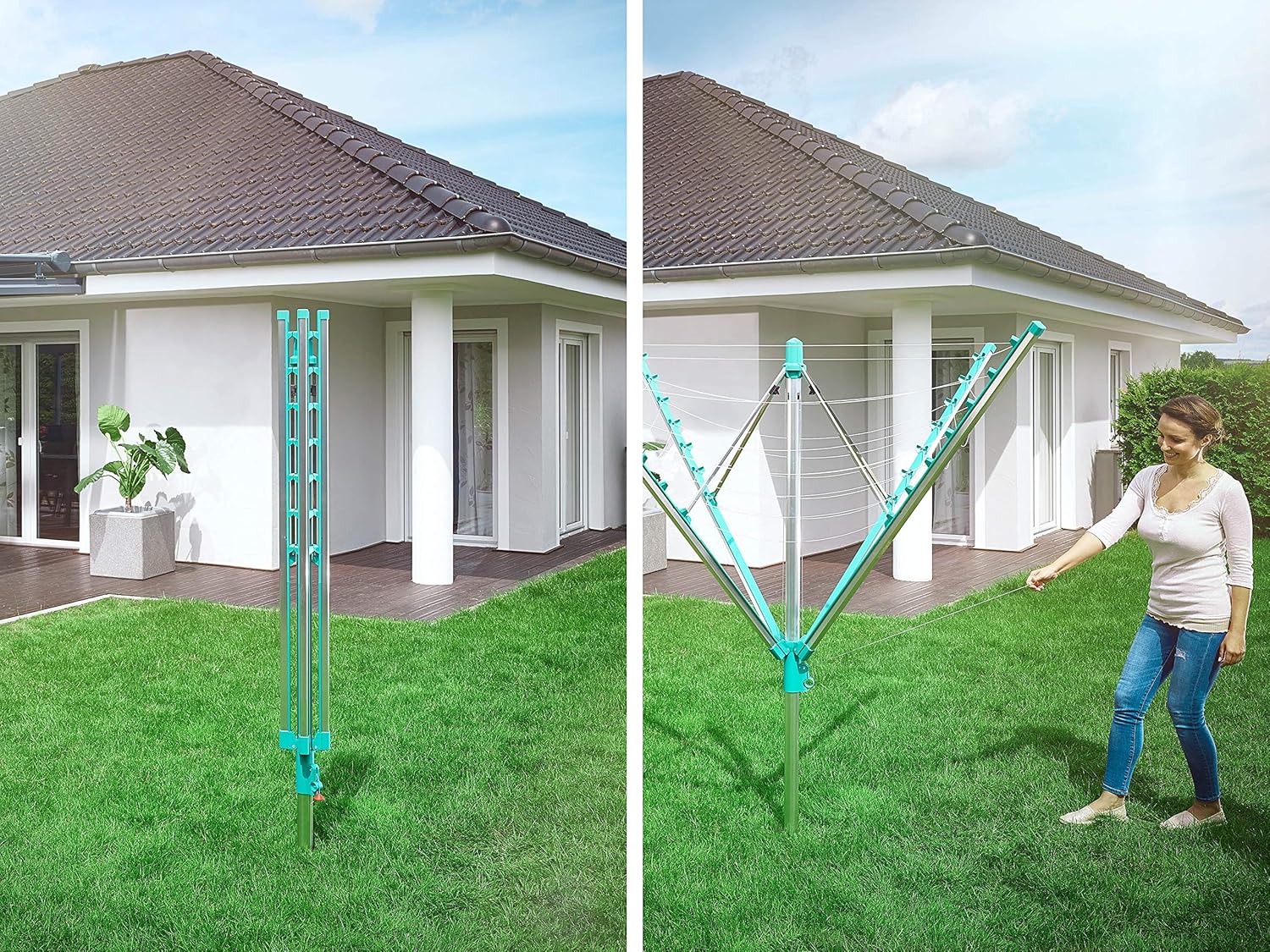 Leifheit Linomatic 400 Easy Dryer 40 m Rotary Washing Line, Retractable Rotary Line, Rust-Free Aluminium Outdoor Clothesline - Image 5