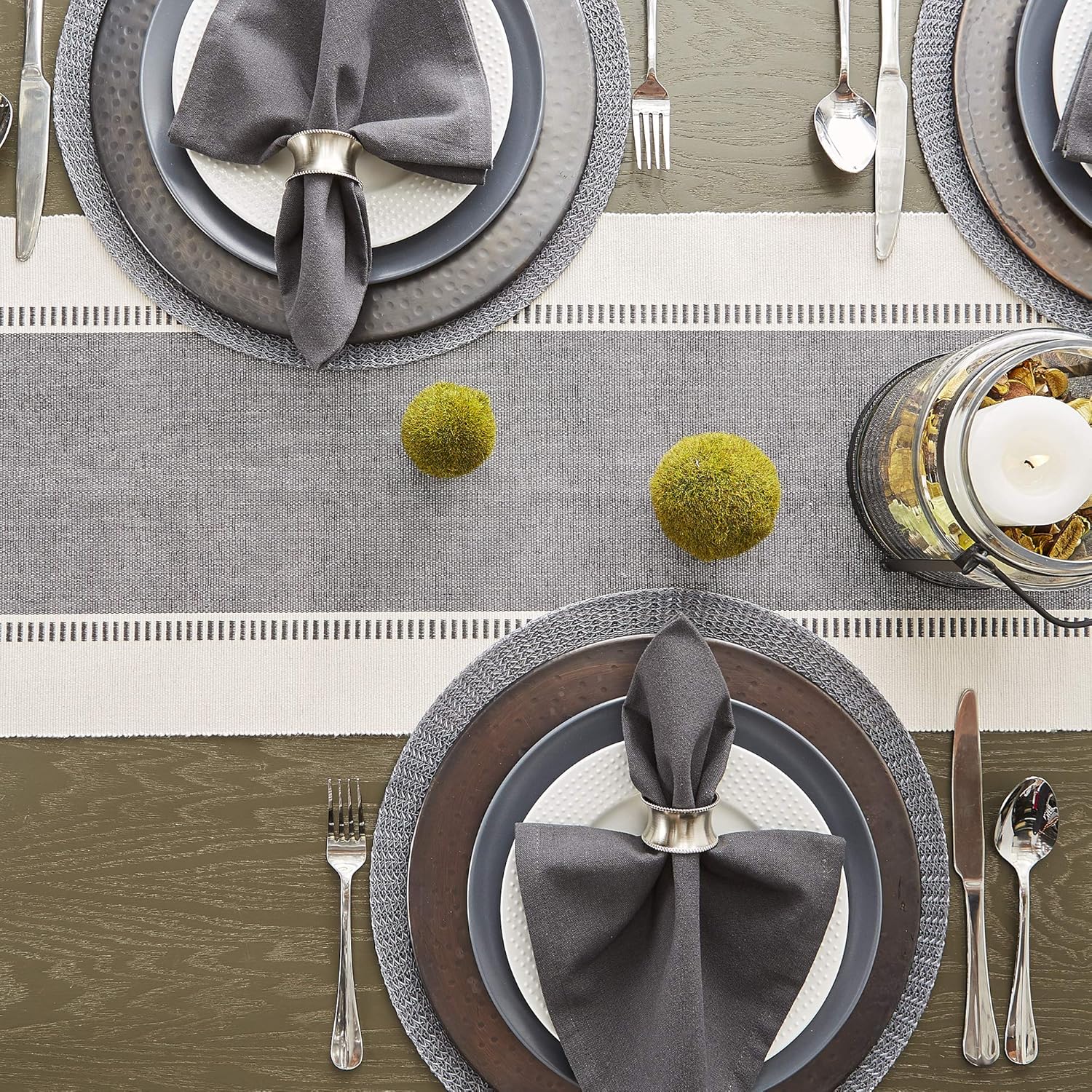 DII Dobby Stripe Woven Table Runner, 13x72, Mineral Gray: Home & Kitchen