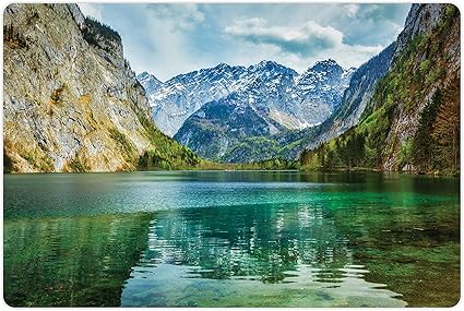 Amazon Com Lunarable Landscape Pet Mat For Food And Water Serene Obersee Mountain Lake In Valley Of Alps Germany Nature Picture Rectangle Non Slip Rubber Mat For Dogs And Cats Pale Blue Jade Green