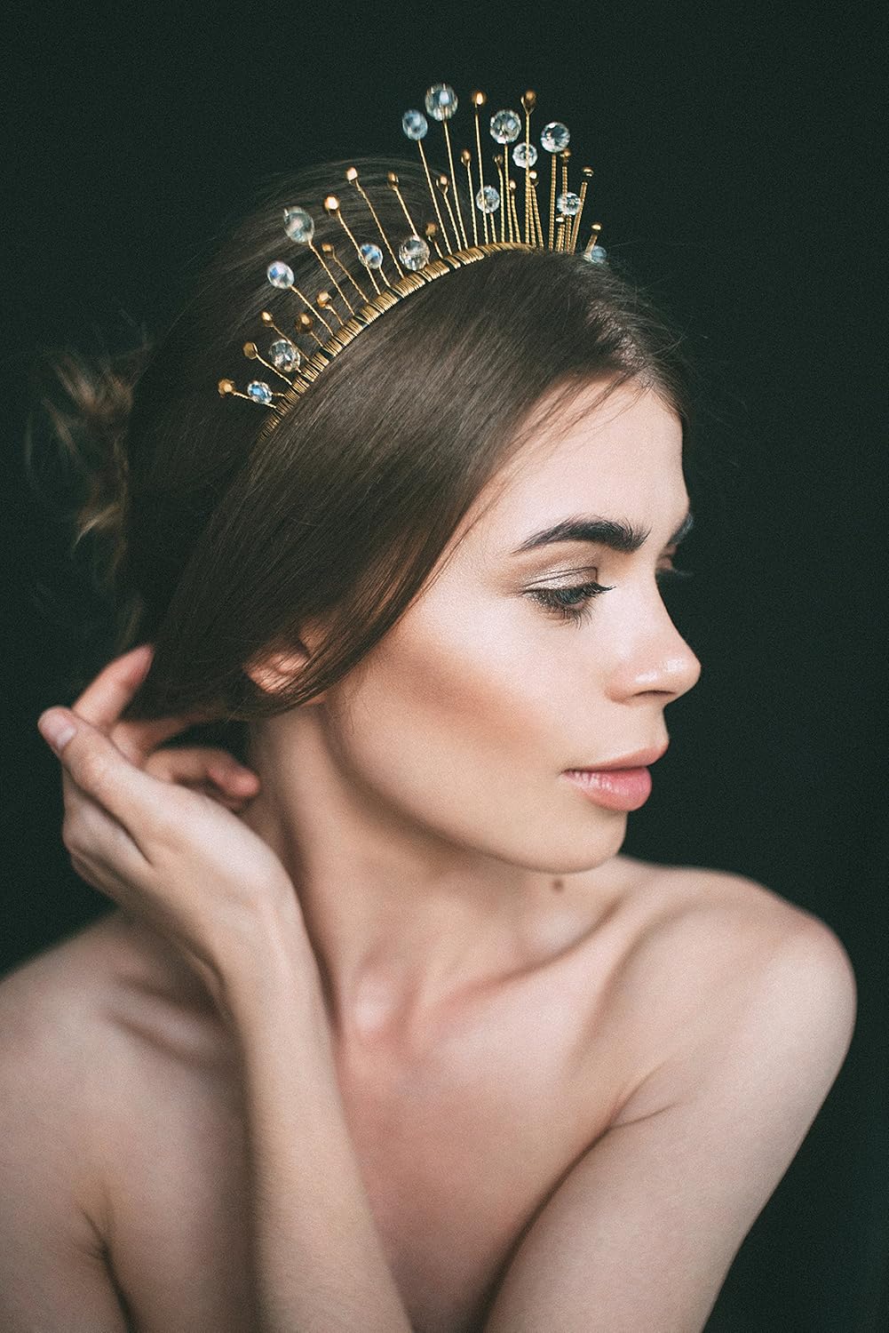 tiara, gold crown, wedding headpiece, crystal headband