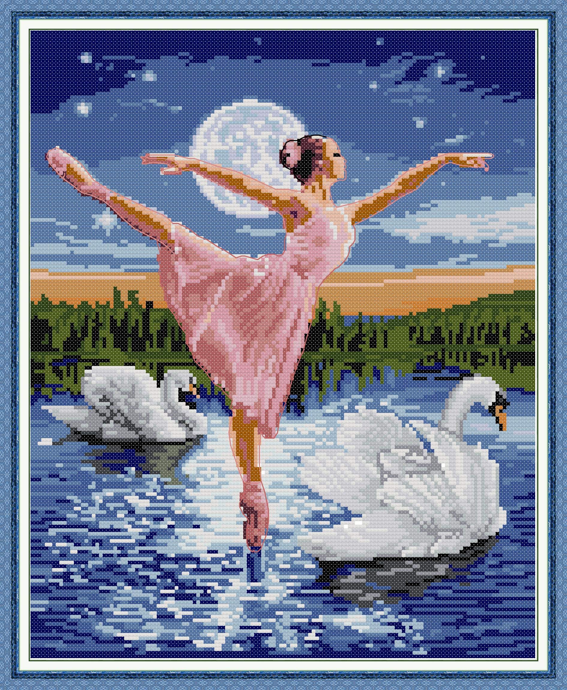 OWN4B Cross Stitch Kits Stamped, Swan Lake of Ballet Printed Pattern 11CT 16.5x19.7 inch DIY Embroidery Kit