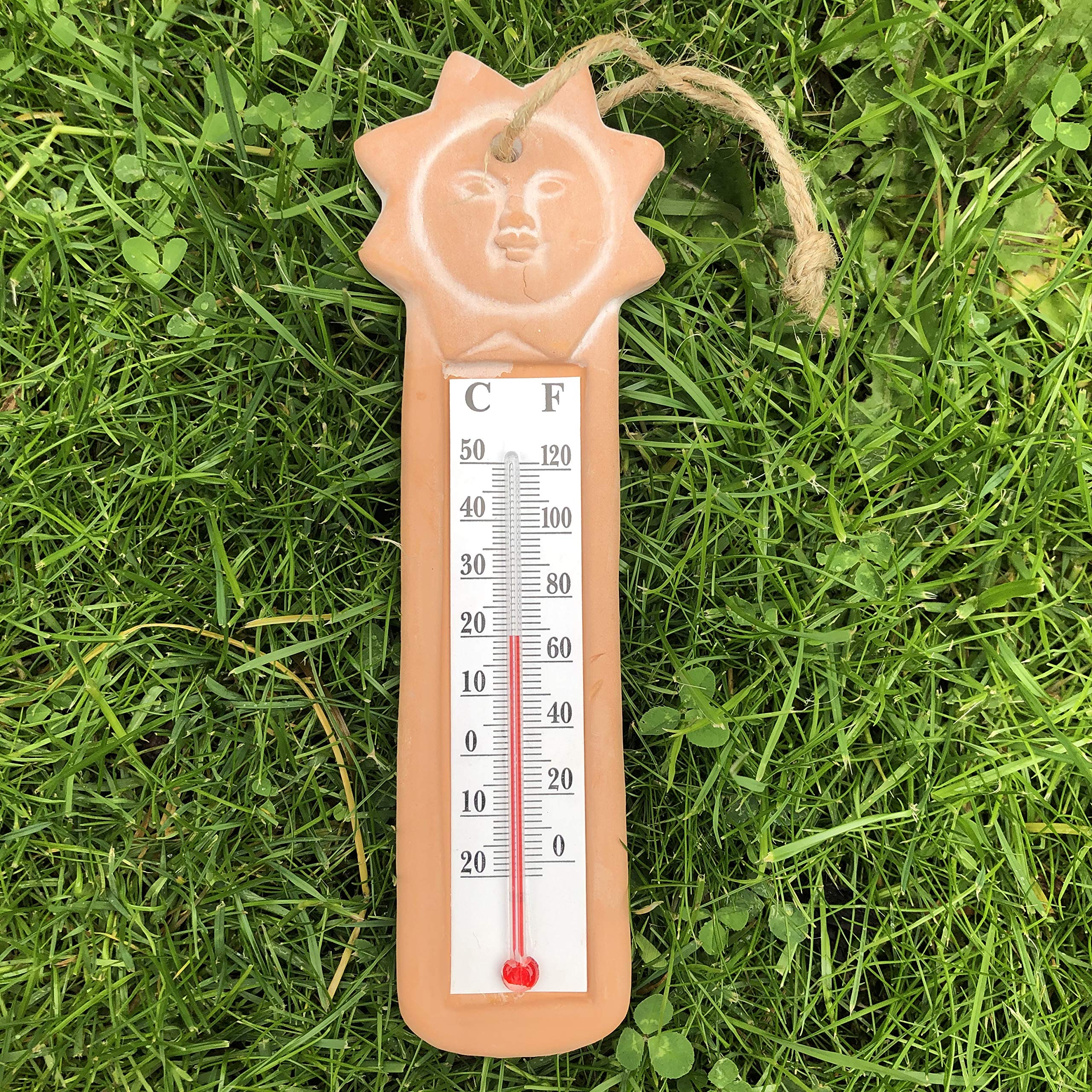 Terracotta Sun Home Garden Hanging Wall Thermometer 19 cm
