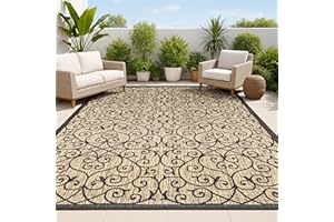 JONATHAN Y Vintage Filigree Indoor Outdoor Area Rug 5X8 Black/Khaki, Madrid Textured Weave for Backyard, Patio, Porch, Easy-Cleaning, High Traffic, Pet-Friendly, Non-Shedding (SMB107A-5)