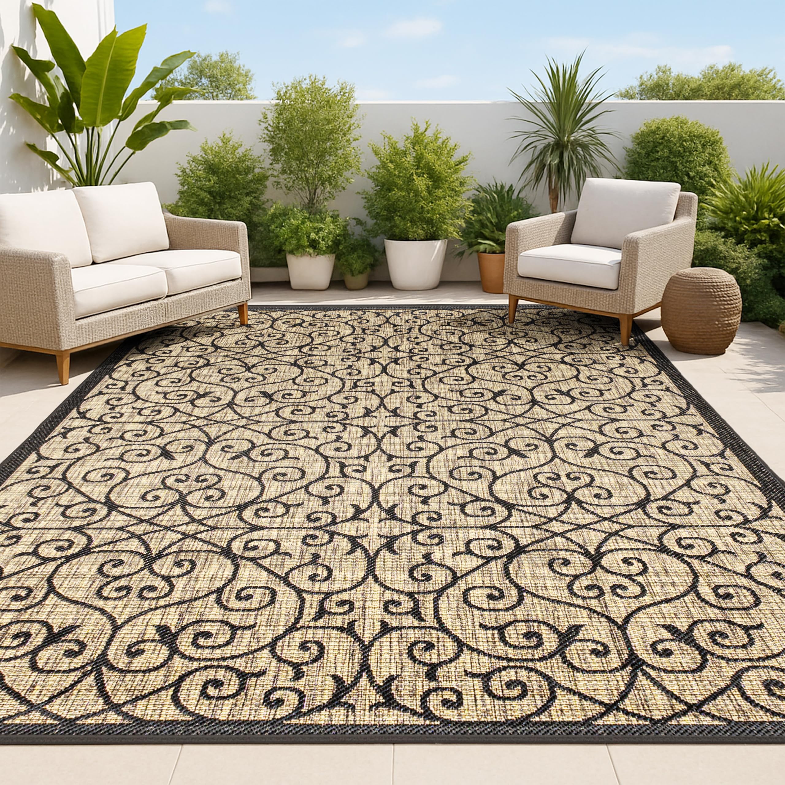JONATHAN Y Vintage Filigree Indoor Outdoor Area Rug