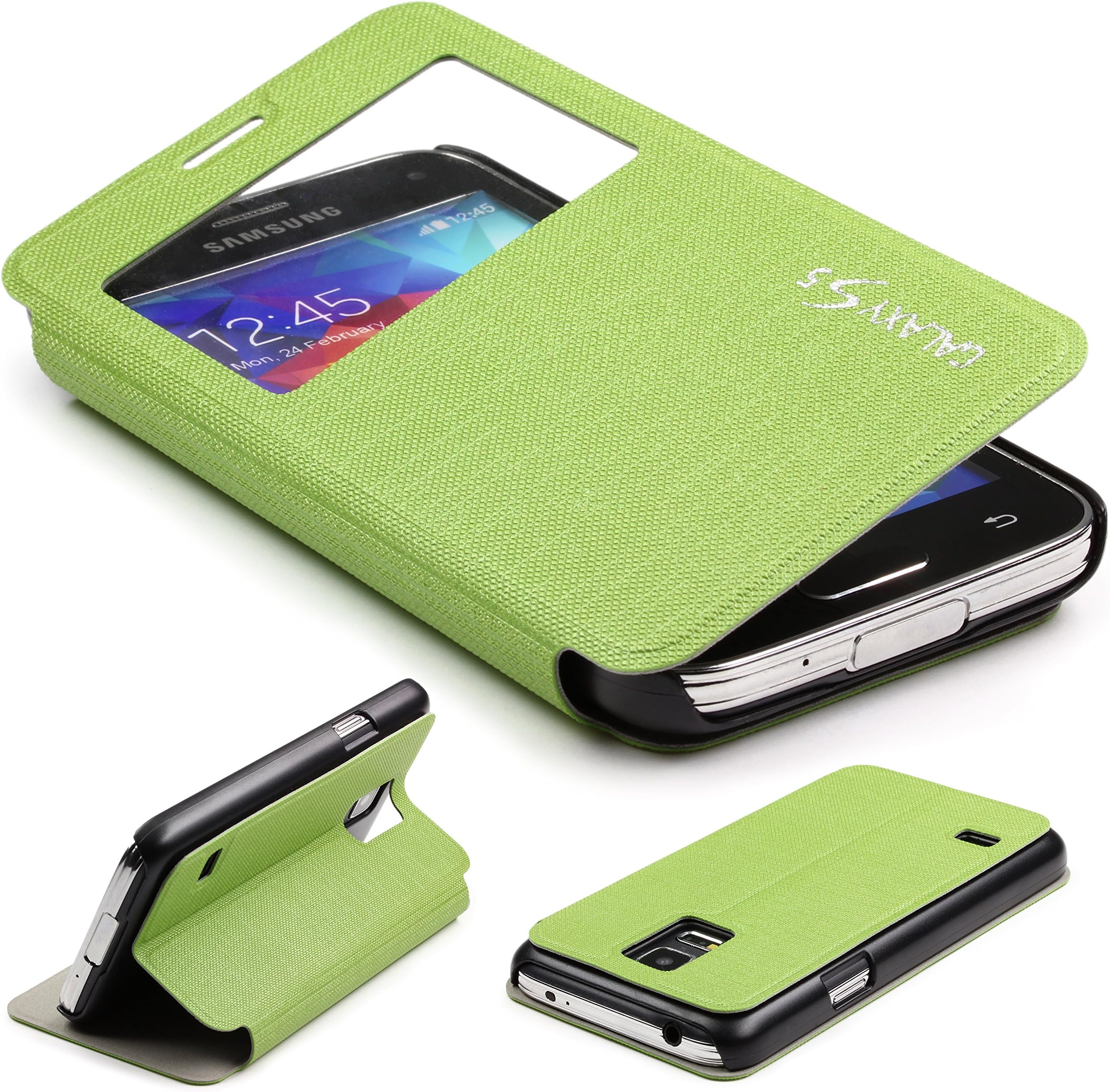 Galaxy S5 Mini Case, Urcover Flip Cover with [ S-View Window & Stand-Function ] [ Exact Fit ] Protective Wallet Case for Samsung Galaxy S5 Mini 4.5 ´inch - Green