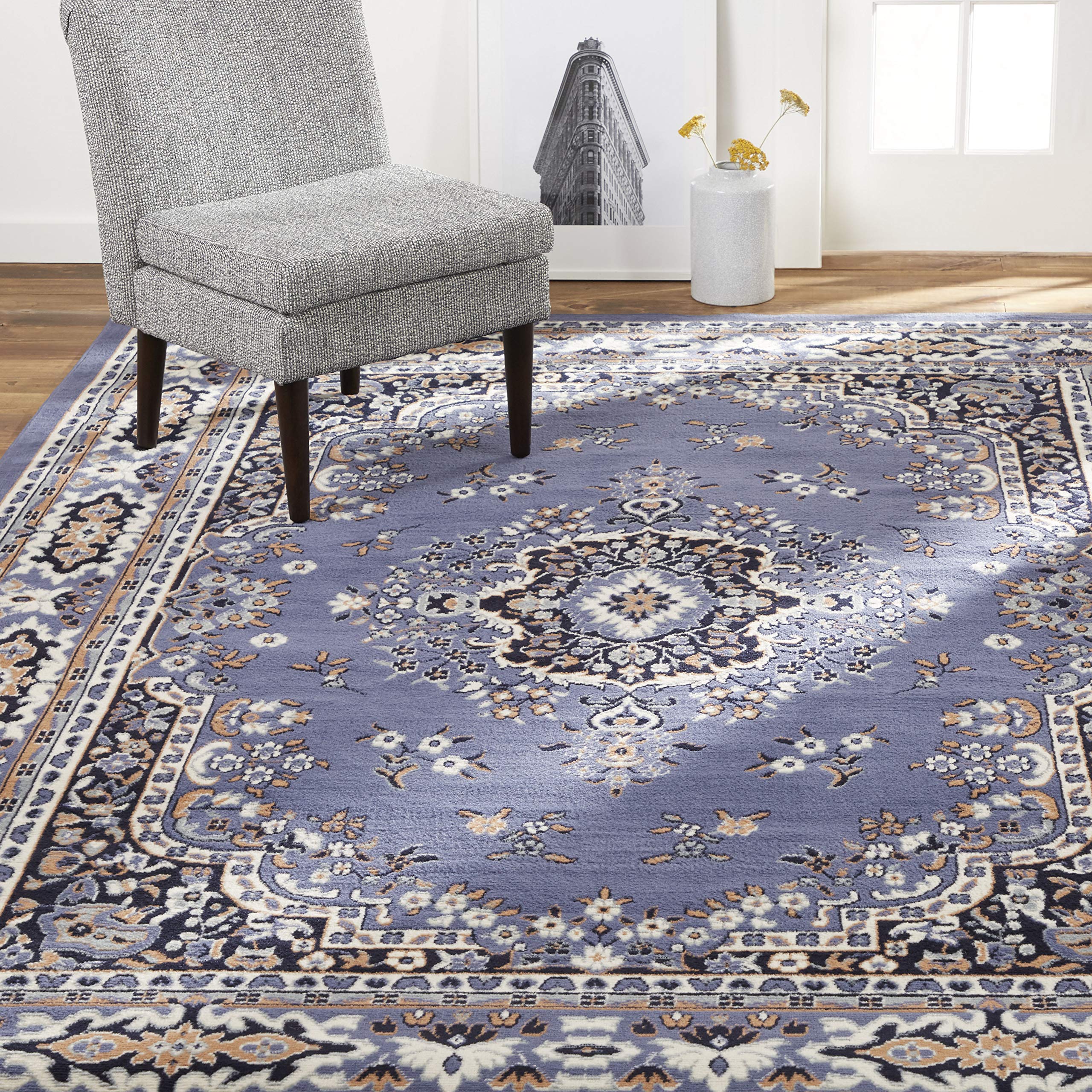 Photo 1 of **DIRTY FROM TRANSPORT **Home Dynamix Premium Sakarya Traditional Medallion Border Area Rug, Country Blue, 5'2"x7'4" Rectangle