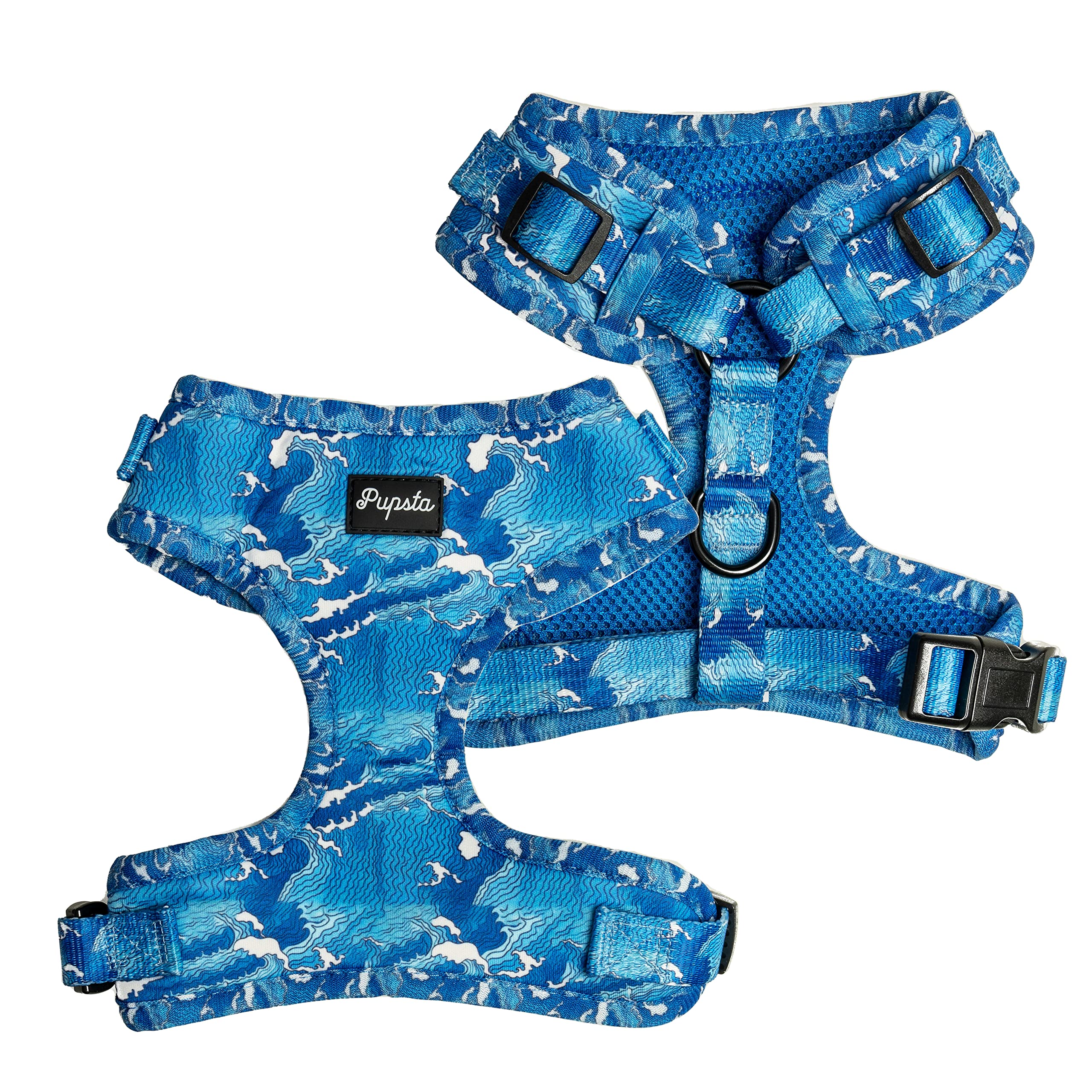 Pupsta fully adjustable Extra Small dog harness| Breathable mesh with Blue Waves design
