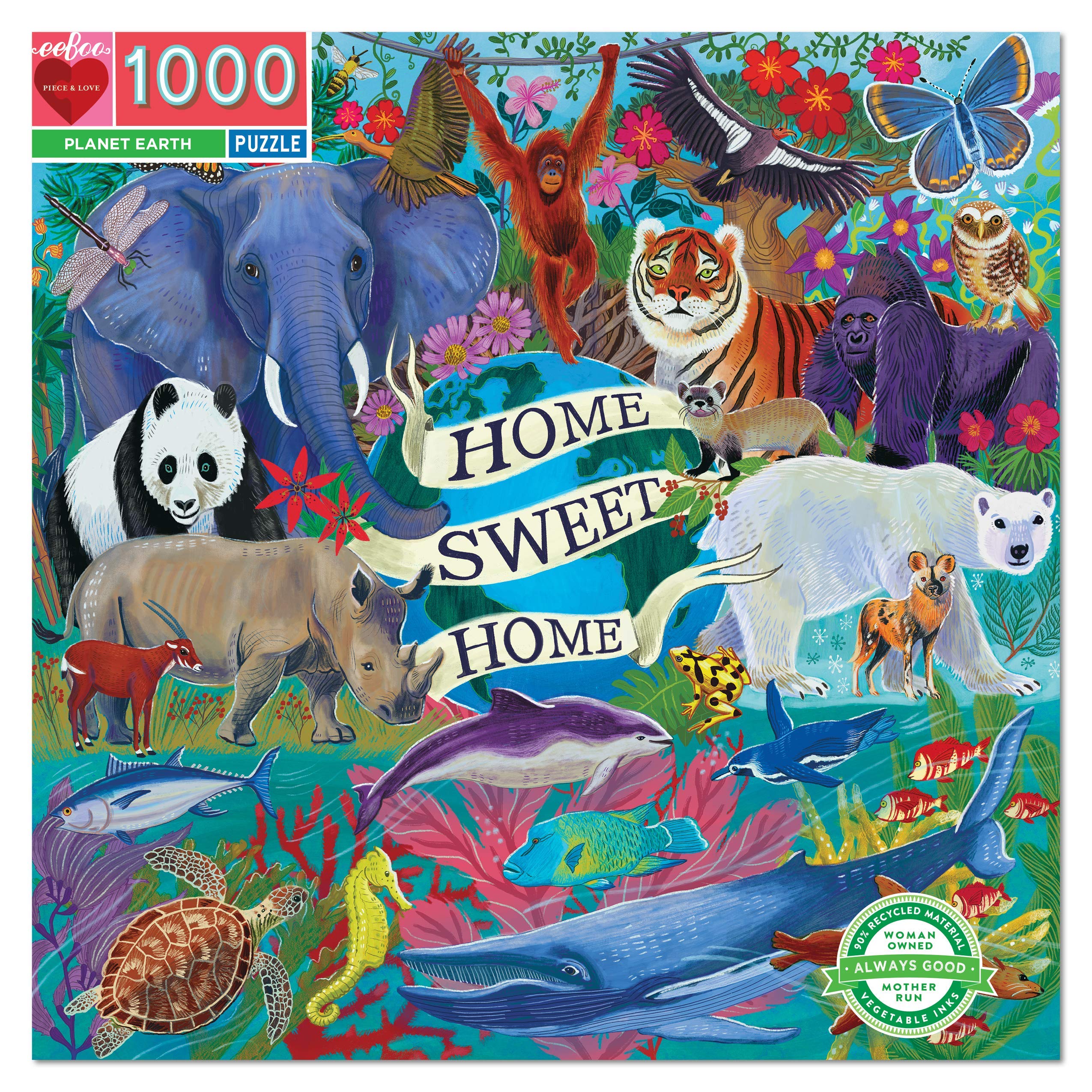 Eeboo - Puzzle 1000 pieces Planet Earth - 1000 piece cardboard puzzle for adults - Dimensions 58.5 x 58.5 cm
