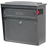 Mail Boss Townhouse Decorative Locking Wall Mount Mailbox, Galvanized Steel | Anti-pry locking door, classic stamped-panel design with decorative top cap, fixed slot fits envelopes and magazines.