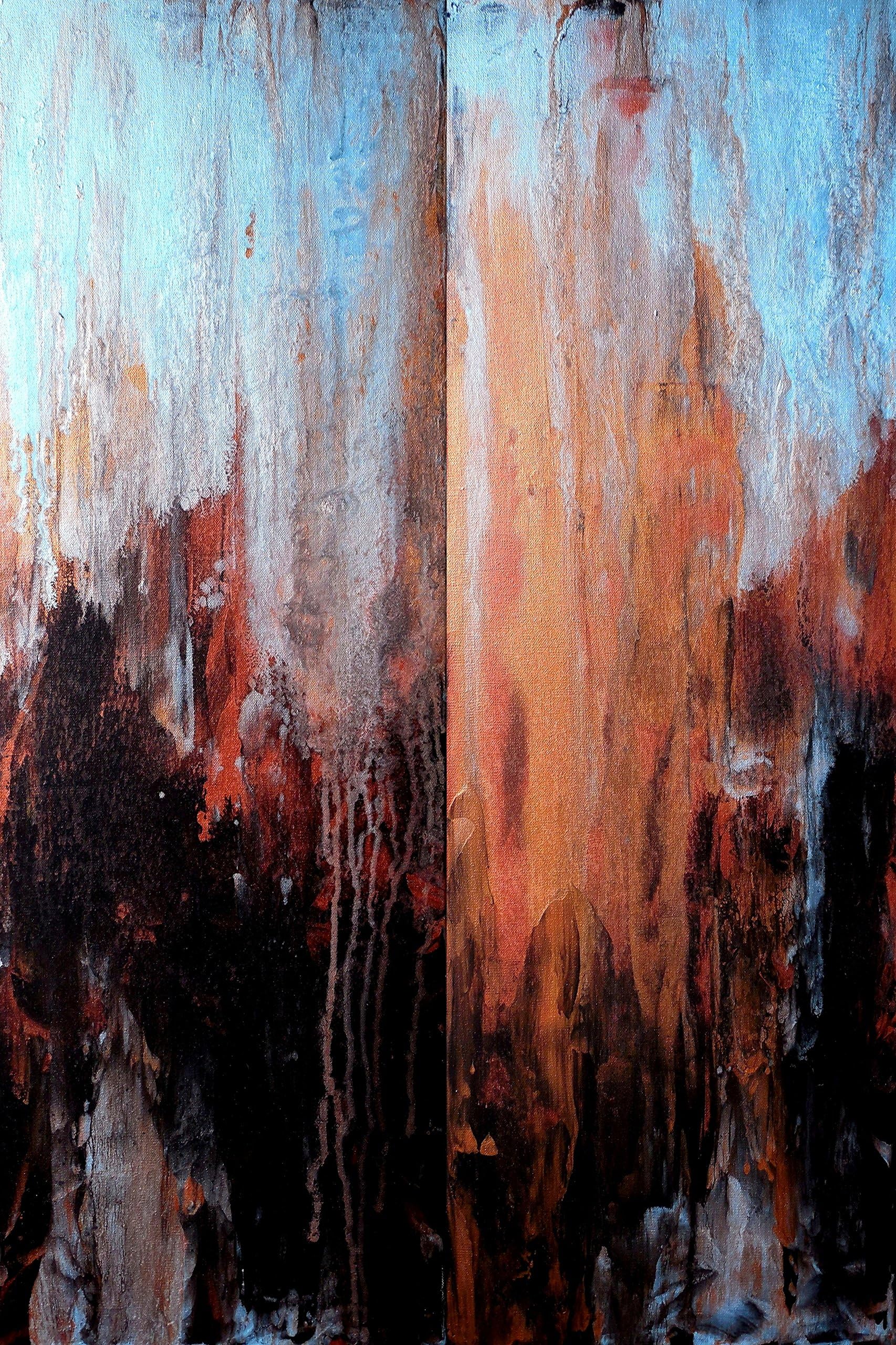 Large Wall Art Abstract Fluid Acrylic Original Diptych Paintings Modern Art Set " awakening " by Holly Anderson