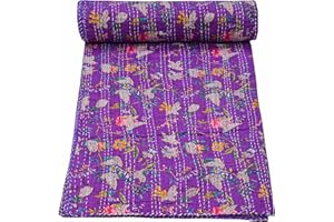 Marubhumi Indian Handmade Vintage Kantha Paradise Quilt, Reversible Kantha Quilt (Purple, Queen (90"x 108"))
