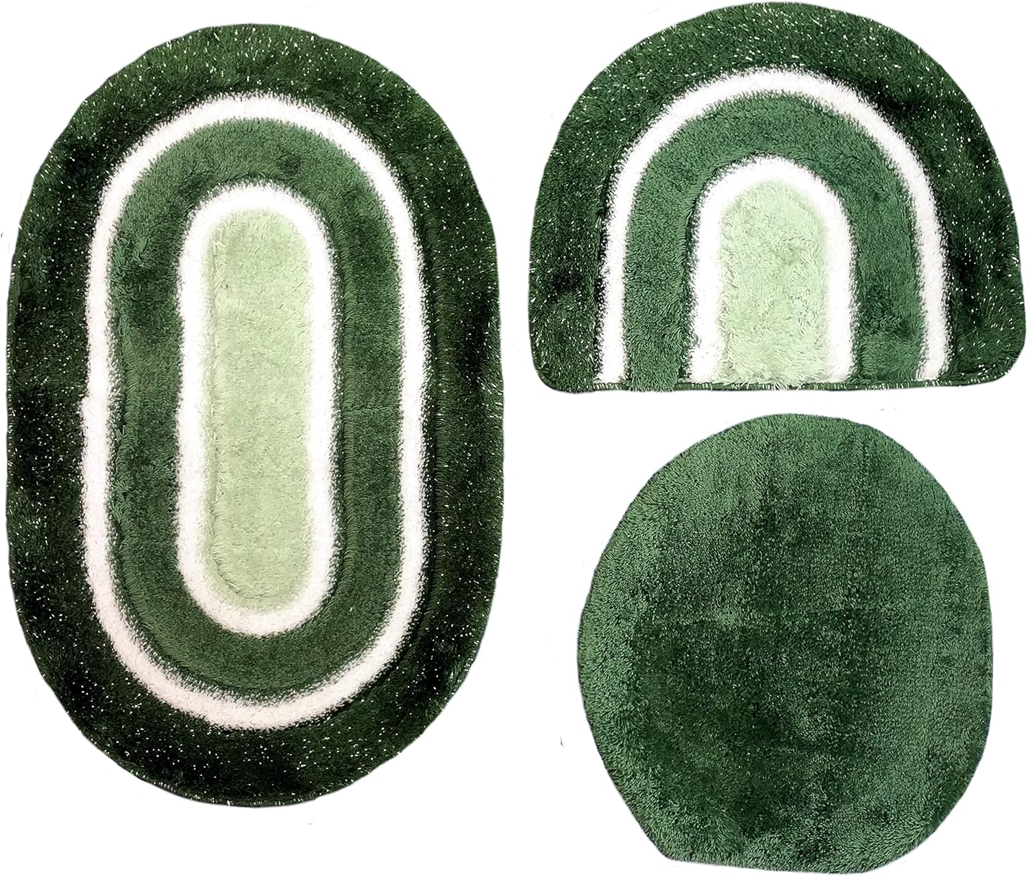 Badgarnitur 3 tlg. Set 80 x 50 cm oval dunkelgrün mint grün weiß mit