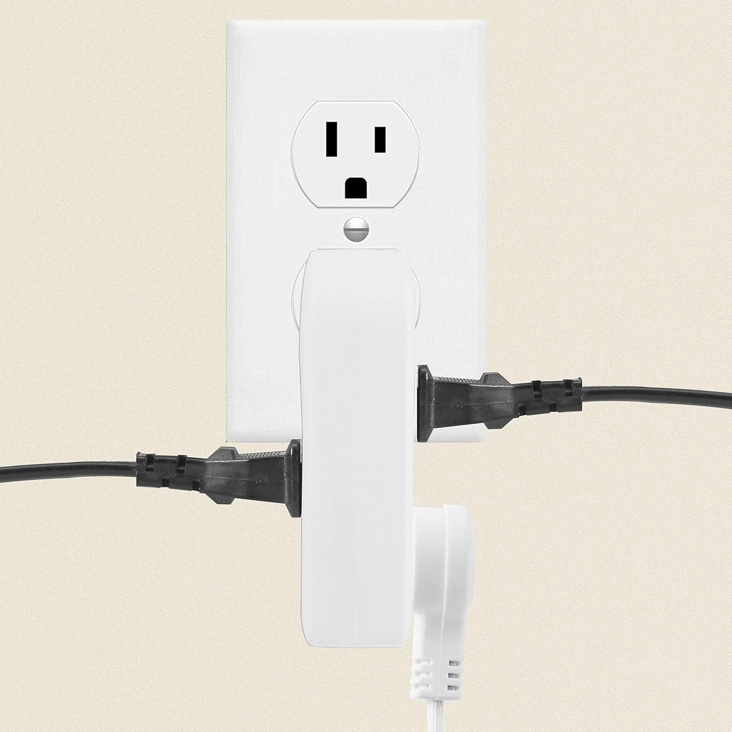 3 Way Outlet Vertical Wall Tap Splitter Adapter with 3 Prong Plug for behind furniture, hard plastic, UL listed - - 