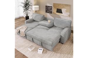 FANYE Multifunctional Upholstered Pull Out Sleeper Sectional Sofa with Reversible Storage Chaise,Drop-Down Cup Holders and Dual USB Ports, Polyester Fabric Sofa & Couche for Living Room Furniture Sets
