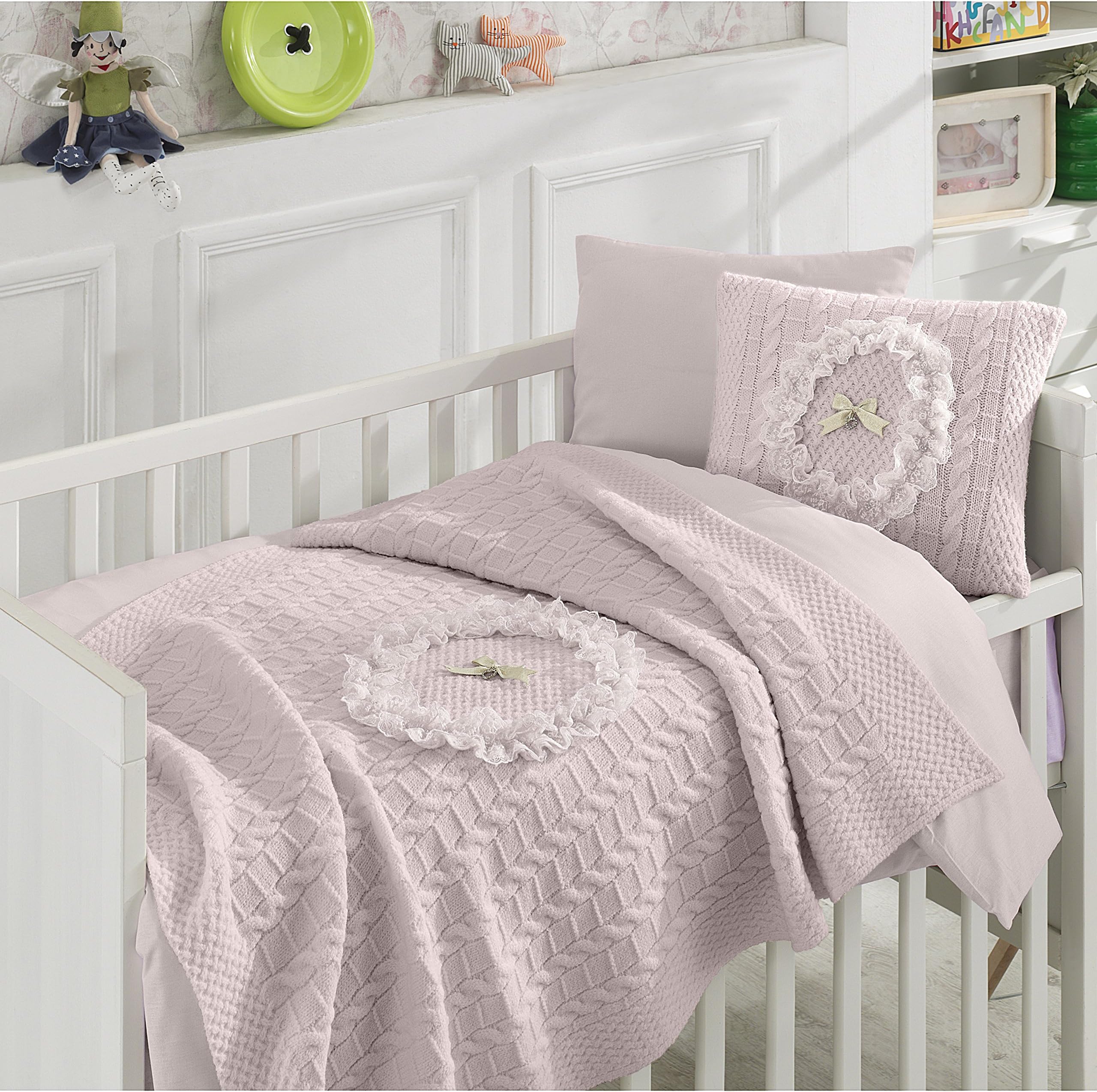 Floral Wool Blended 6 Piece Crib Bedding Set by Nipperland (Pink)