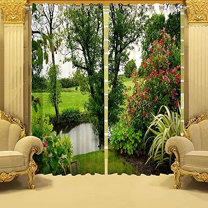 b7 CREATIONS Polyester Knitted 3D Digital Print Curtain for Door (7 ft, Multicolour) -2 Pieces