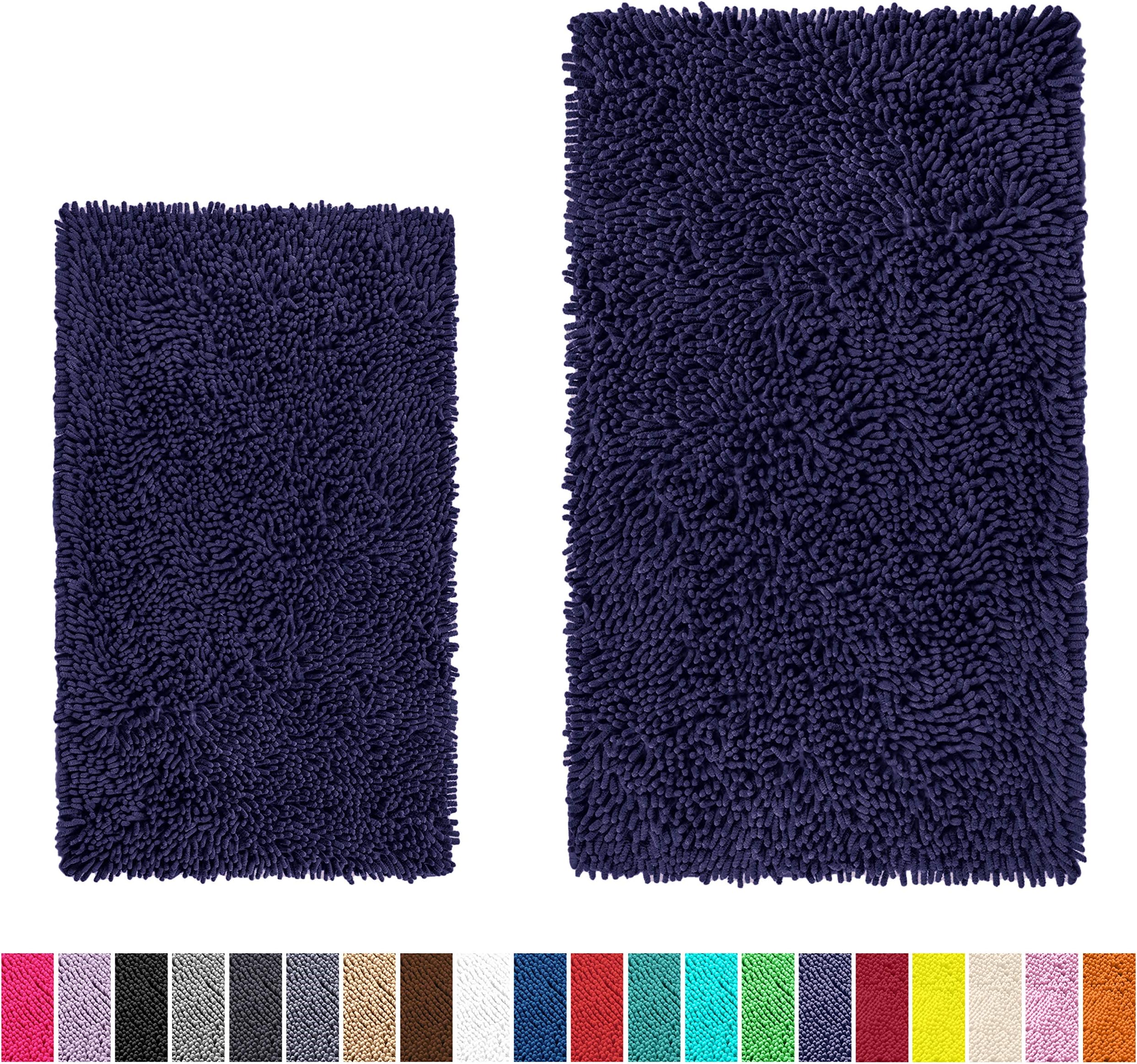 LuxUrux Bathroom Rugs 2 Piece Set–Extra-Soft Plush Bath mat Shower Bathroom Rugs,1'' Chenille Microfiber Material, Super Absorbent