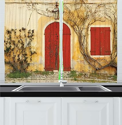Amazon Com Ambesonne Kitchen Curtains Shutters Decor Old Doorway