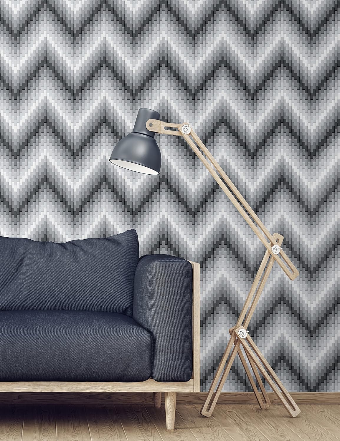 Amazon Com Self Adhesive Removable Wallpaper Black And White Dimensional Herringbone Pixel Art Wall Mural Cc104 Handmade