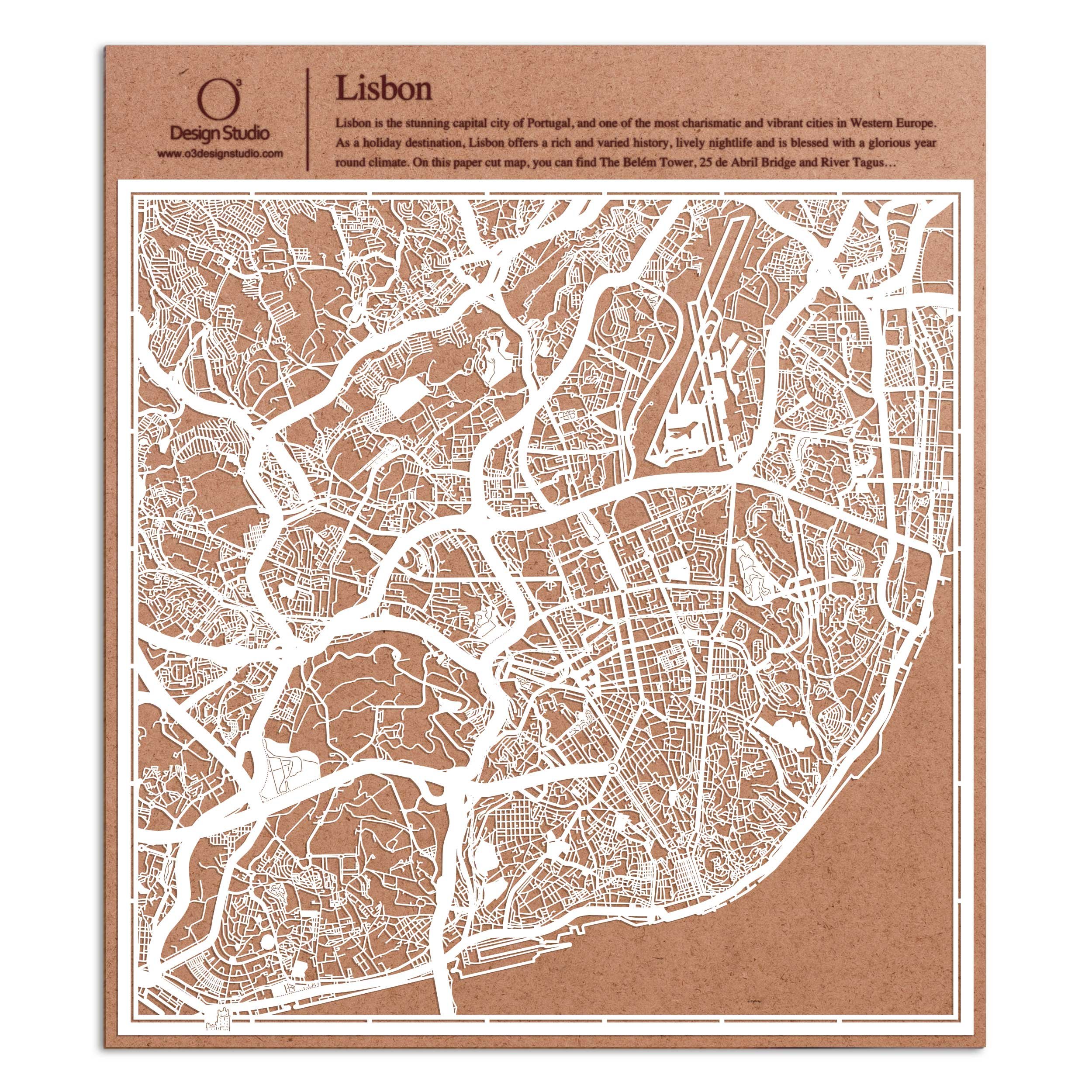Lisbon Paper Cut Map White 30x30 cm Paper Art — image 1