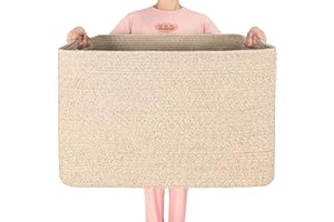 MINTWOOD Design 112L Extra Large Blanket Basket Holder Living Room, 25"x17"x16" Rectangle Rope Woven Storage Basket with Handles for Laundry, Towels, Shoes, Dog Toy Organizer Bin Box, Oatmeal Brown