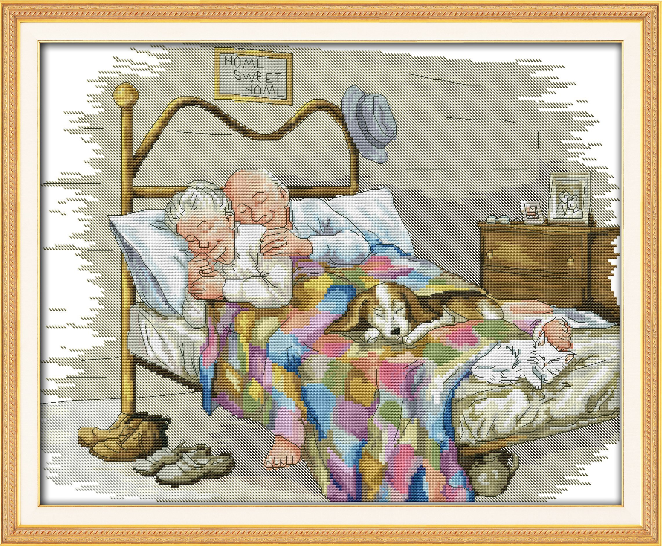 OWN4B Cross Stitch Kits Stamped, The Old Married Couple Printed Pattern 11CT 22.4x18.1 inch DIY Embroidery Kit