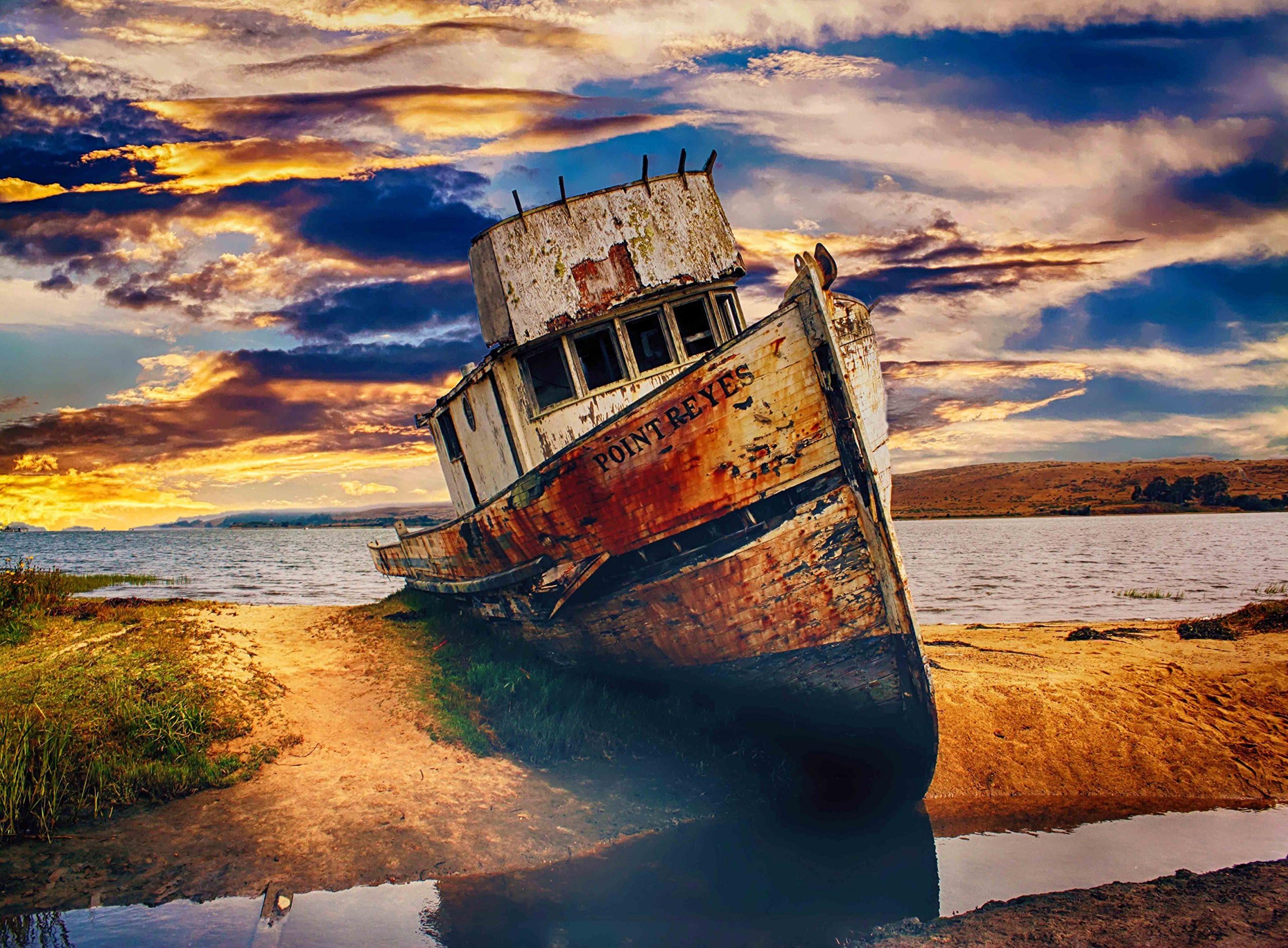 Adult Jigsaw Puzzle Colorful Old Boat Beach Shore 500-Pieces