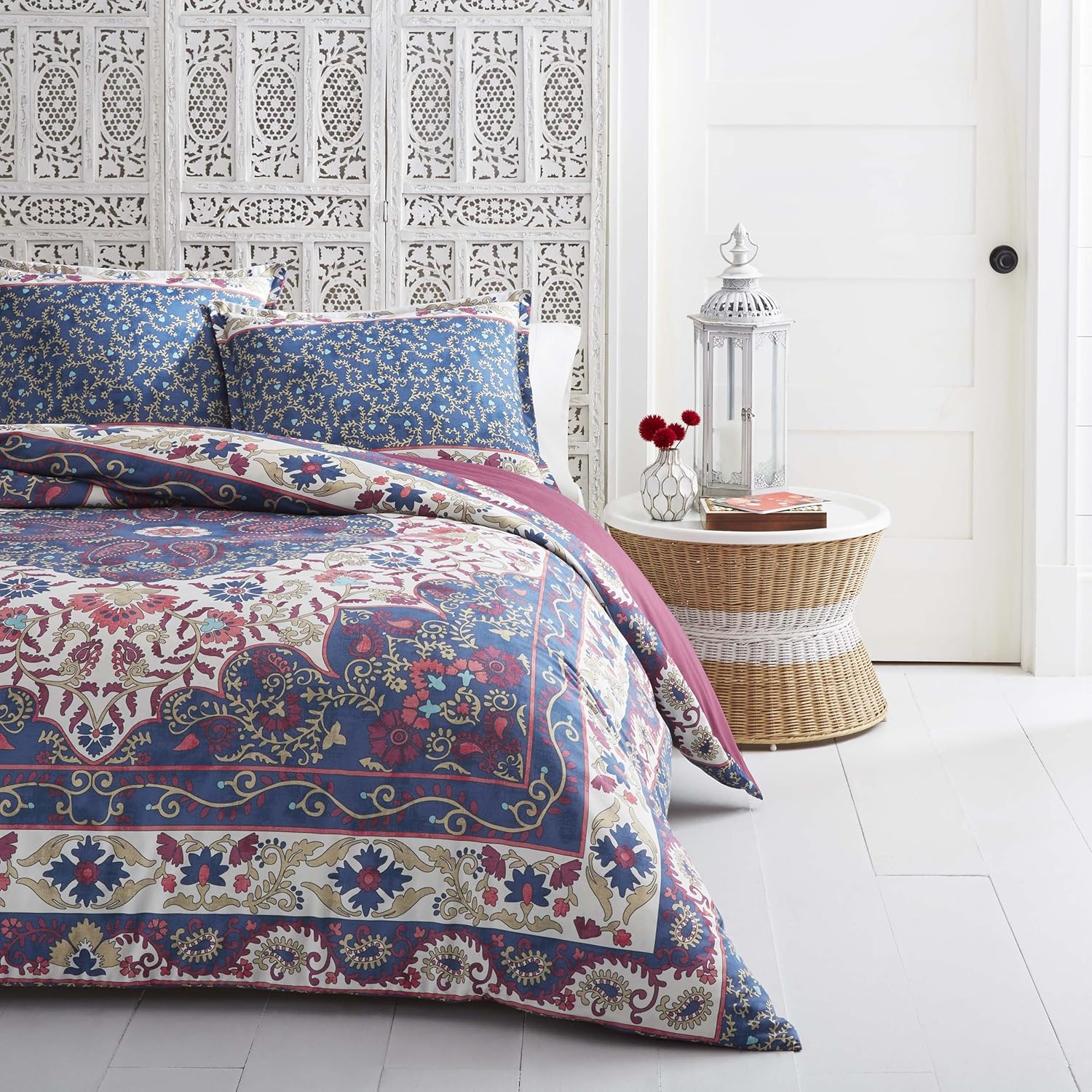 Azalea Skye Zahra Moroccan Duvet Cover Set, King, Dark Blue