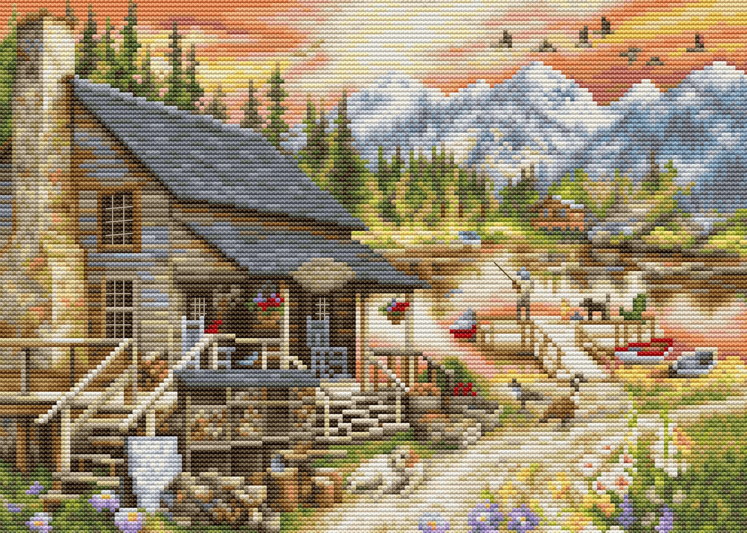 Luca-S Cross Stitch Kit Log Cabin General Store, BU5020,