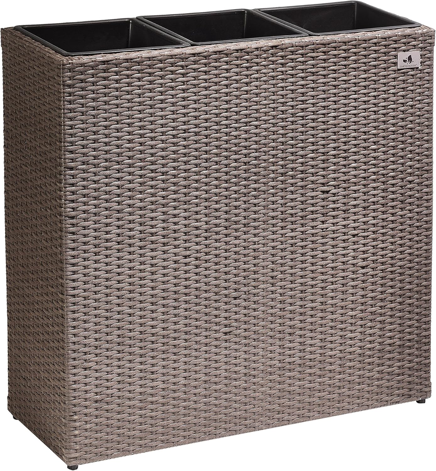 Gartenfreude Pflanzkübel, Raumteiler Polyrattan, 3x Kunststoff-Einsätze, mocca, 76x26x73 cm, 4000-1070-024