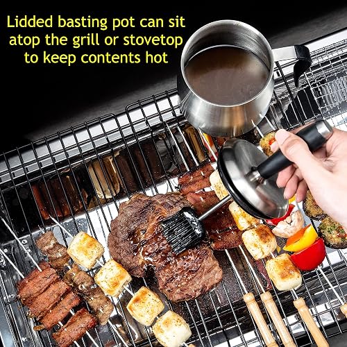 Adjustable Sauce Pot & Basting Brush - 17oz Stainless Steel Grilling Set With Silicone Brush
