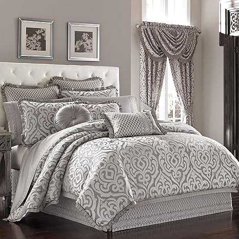 Amazon Com Five Queens Court Lafayette Luxury 4 Piece Comforter Set Silver King 110x96 Home Kitchen