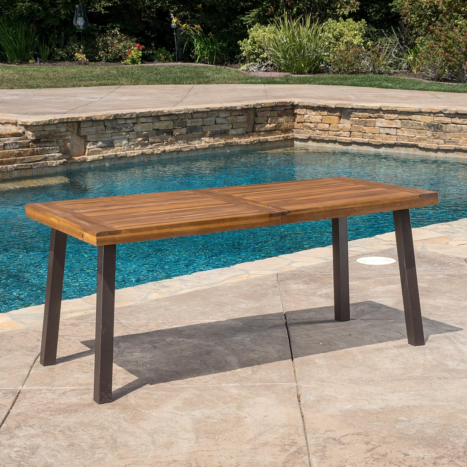 Christopher Knight Home Della Acacia Wood Dining Table, Teak Finish With Rustic Metal : Garden & Outdoor