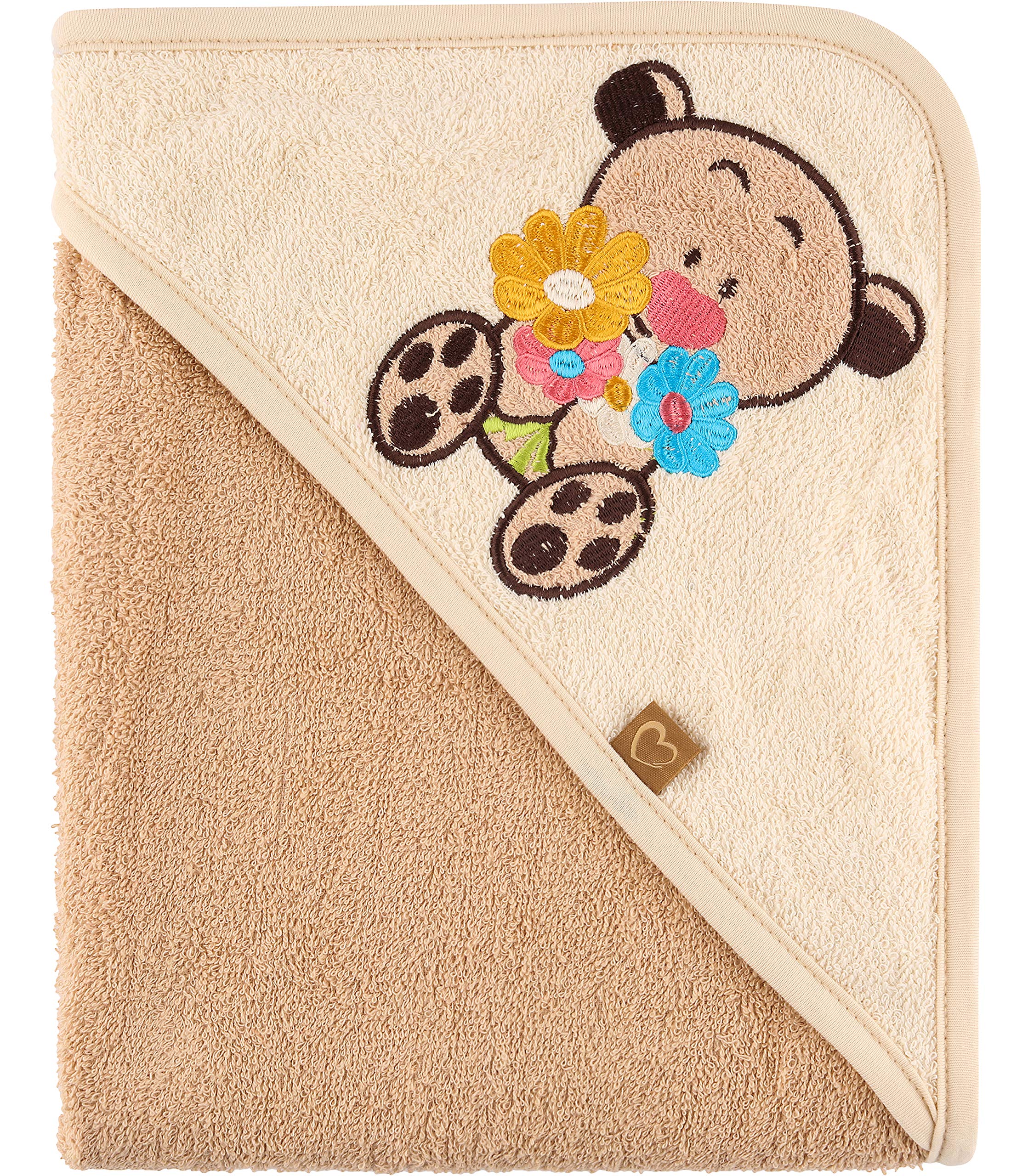 Be Mammy Baby Hooded Towel Made of Cotton Oeko-Tex Standard 100 39.37in x 39.37in BE20-240 (Beige - Bear)