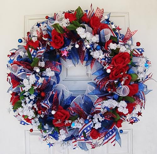 Amazon Com Sparkling 4th Of July Front Door Deco Mesh Wreath