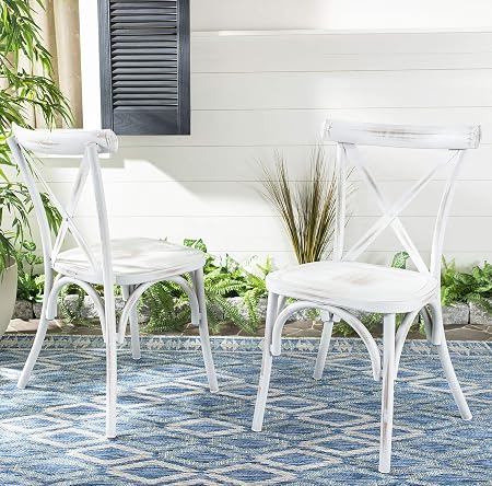 Amazon Com Safavieh Pat4029a Set2 Outdoor Collection Elia Distressed White Stackable Set Of 2 Patio Chair Garden Outdoor