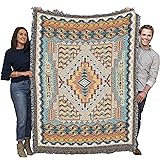 Pure Country Weavers Turquoise Blanket - Southwest Native American Inspired - Gift Tapestry Throw Woven from Cotton - Made in The USA (72x54)