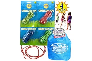 Deluxe Chinese Jump Rope Complete Gift Set Bundle with Bonus Matty's Toy Stop Storage Bag - 4 Pack