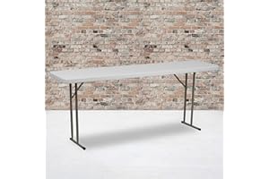 EMMA + OLIVER 6' Rectangular Plastic Folding Table, Long Plastic Foldable Table for Residential Indoor/Outdoor Events, White