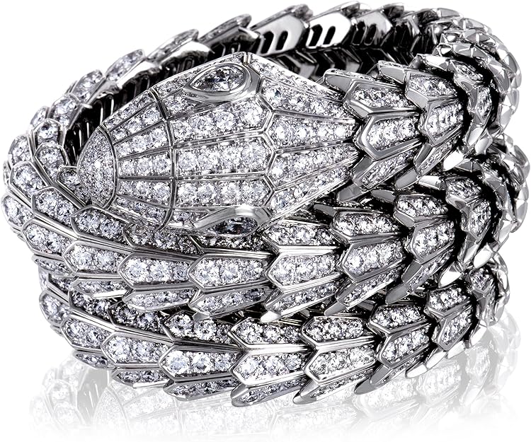 Amazon ブルガリserpenti 18 Kホワイトゴールドフルダイヤモンドパヴェlargeバングルブレスレット バングル 通販